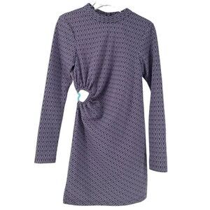 ZARA Dress Purple Open Back Heart Jacquard Size M Disco Long Sleeve Groovy Mock